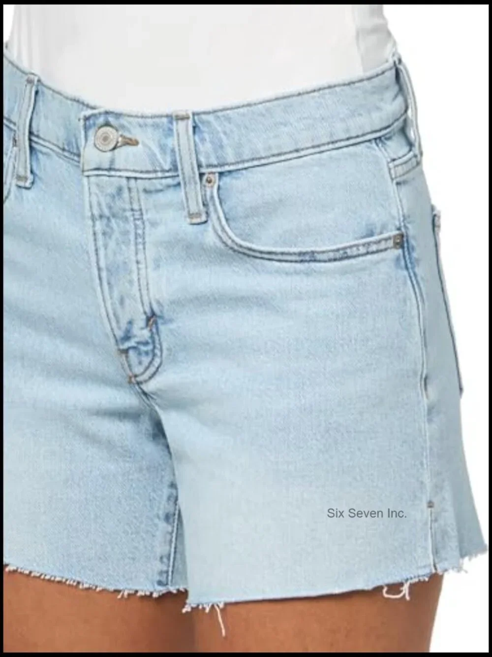 Distressed Light Wash Denim Midi Shorts with Comfort Stretch